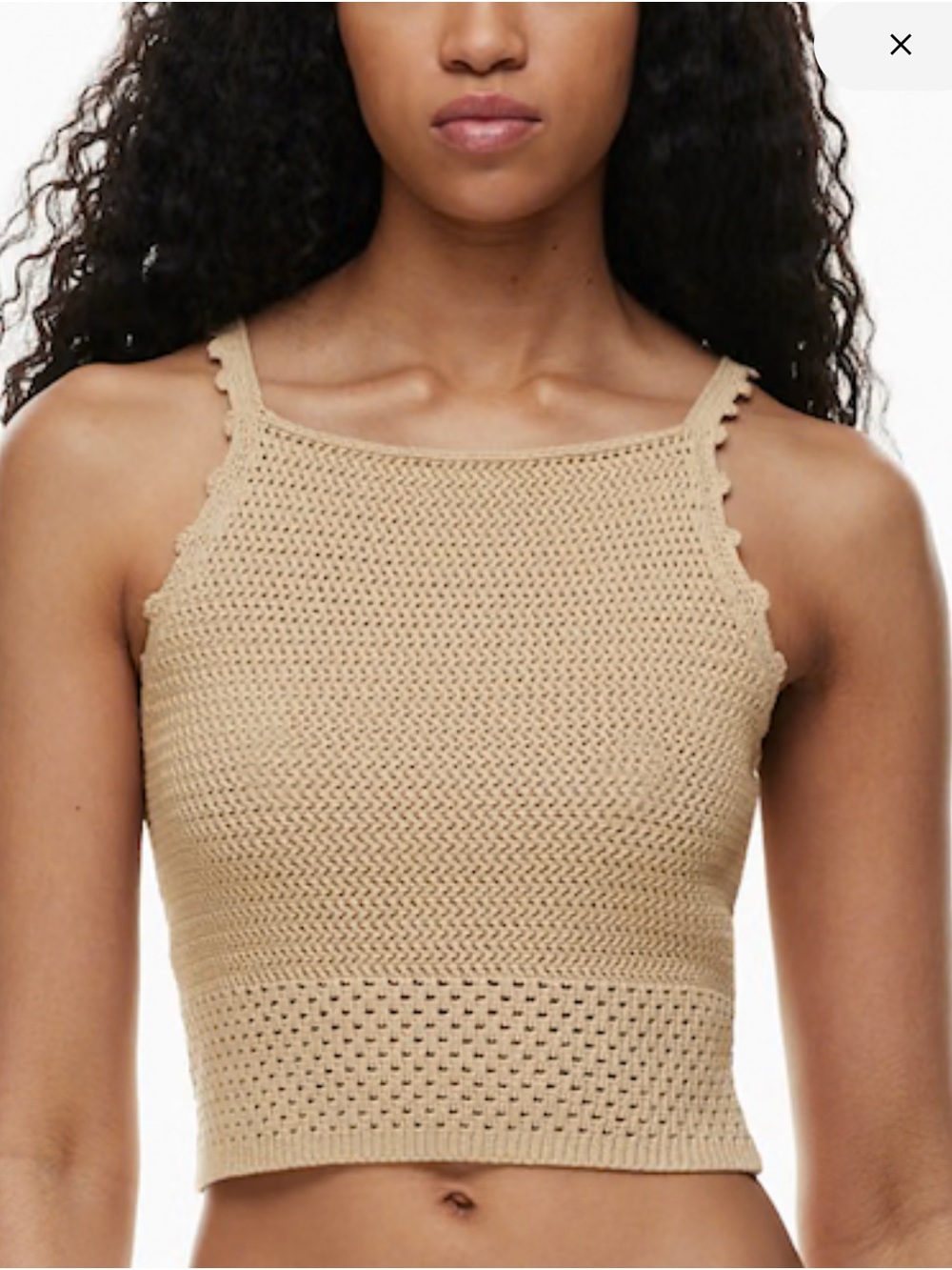 Aritzia Wilfred Sunset Top | Beige/Gold Crochet Crop Camisole